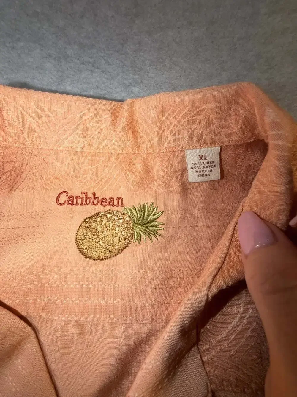 Caribbean Men's XL Peach Linen Blend Short Sleeve Button Up Shirt